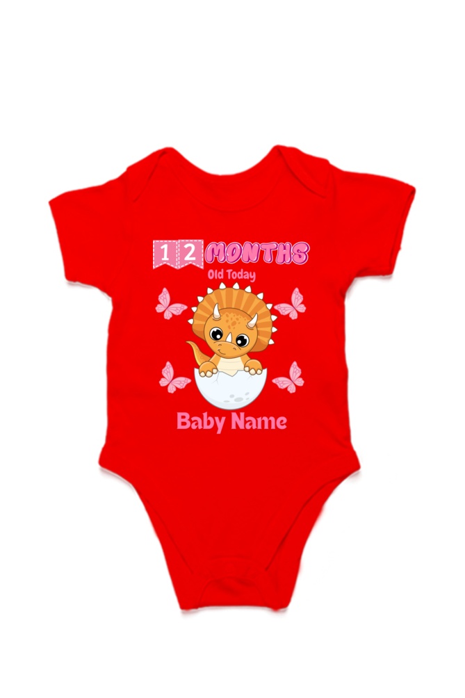 12 Month Celebration : Dino Rompers Printed With Your Baby Girl Name For Their Monthly Milestone