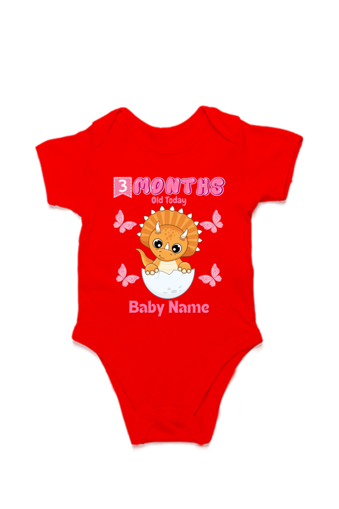 3 Month Celebration : Dino Rompers Printed With Your Baby Girl Name For Their Monthly Milestone