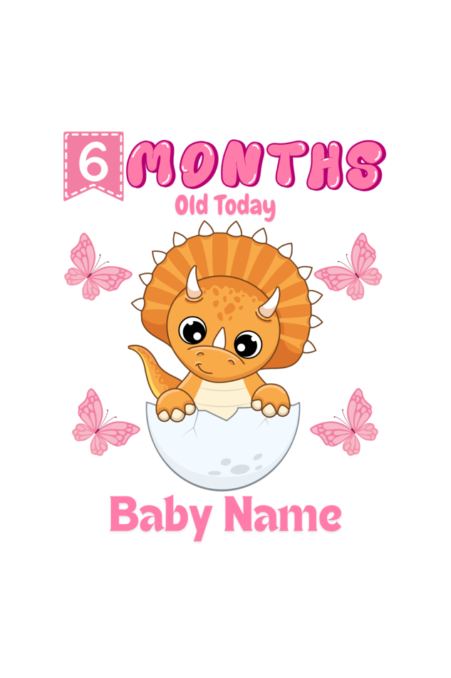 6 Month Celebration : Dino Rompers Printed With Your Baby Girl Name For Their Monthly Milestone