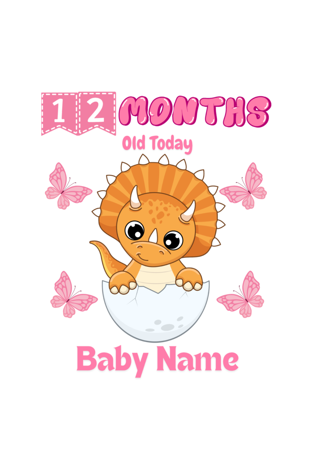 12 Month Celebration : Dino Rompers Printed With Your Baby Girl Name For Their Monthly Milestone