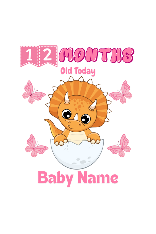 12 Month Celebration : Dino Rompers Printed With Your Baby Girl Name For Their Monthly Milestone SHP00