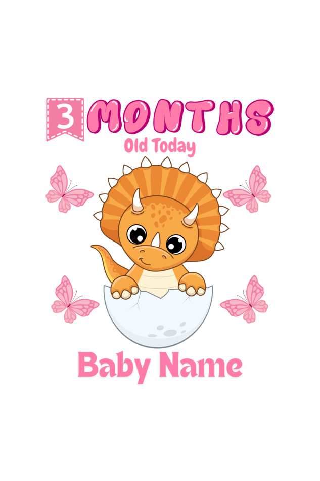 3 Month Celebration : Dino Rompers Printed With Your Baby Girl Name For Their Monthly Milestone
