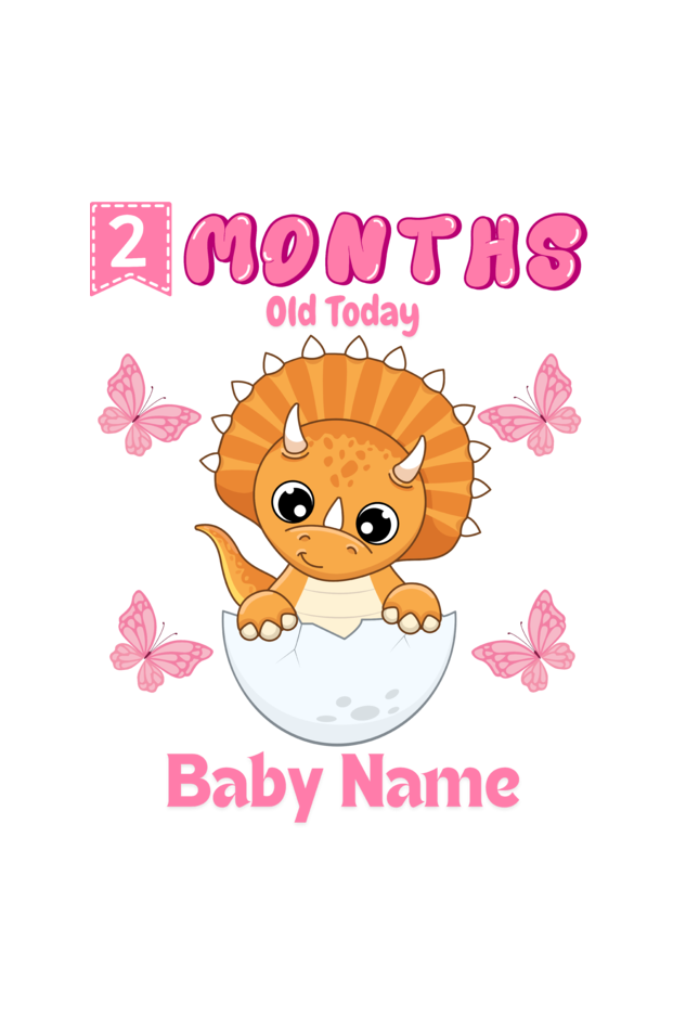 2 Month Celebration : Dino Rompers Printed With Your Baby Girl Name For Their Monthly Milestone