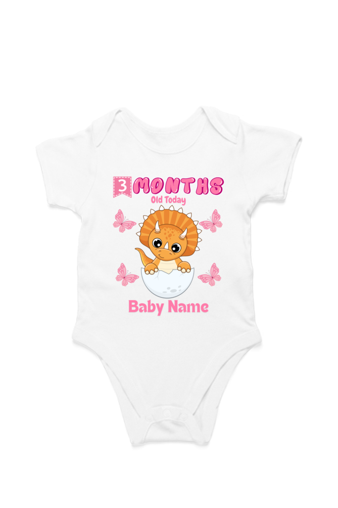 3 Month Celebration : Dino Rompers Printed With Your Baby Girl Name For Their Monthly Milestone