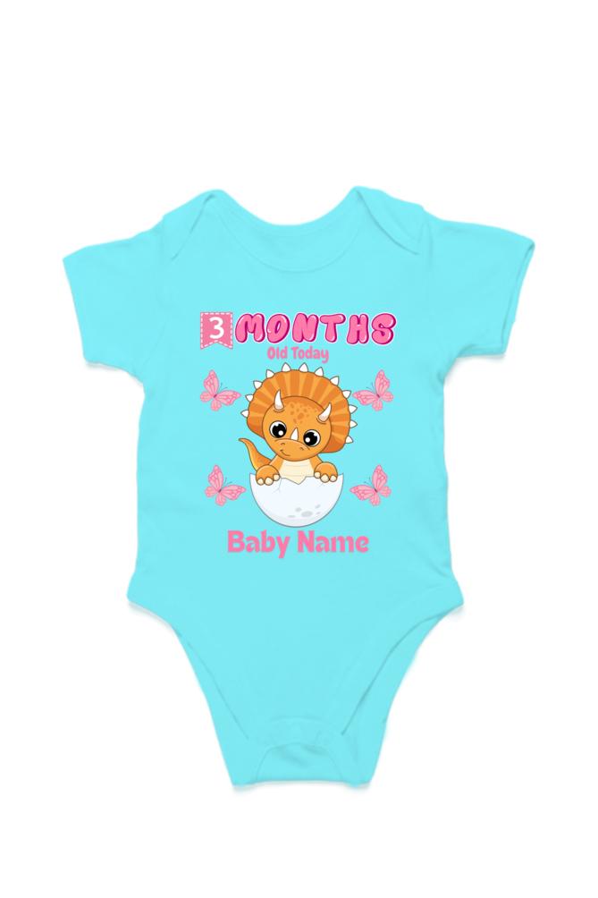 3 Month Celebration : Dino Rompers Printed With Your Baby Girl Name For Their Monthly Milestone