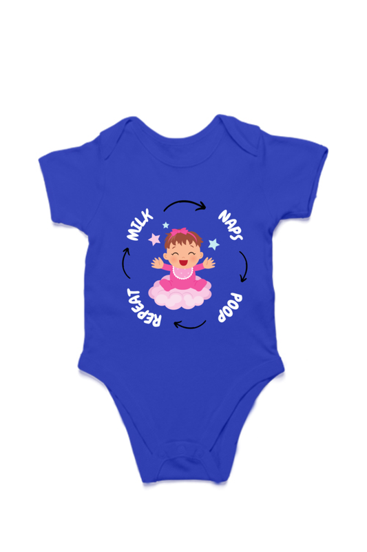 Funny Baby Girl Romper for Your Little Diva - Milk, Naps, Poop, Repeat (White Font) SHP99