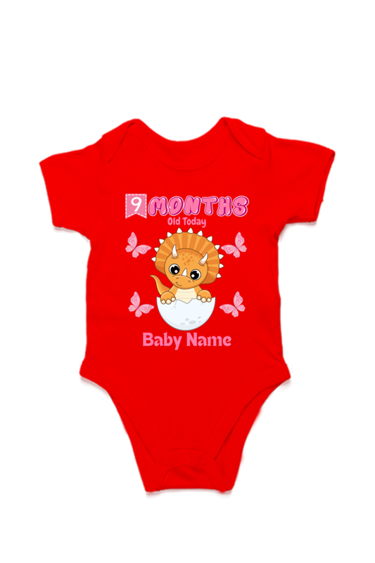 9 Month Celebration : Dino Rompers Printed With Your Baby Girl Name For Their Monthly Milestone SHP00