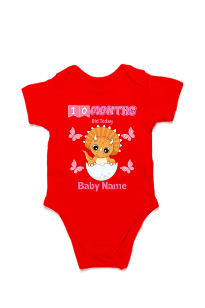 10 Month Celebration : Dino Rompers Printed With Your Baby Girl Name For Their Monthly Milestone