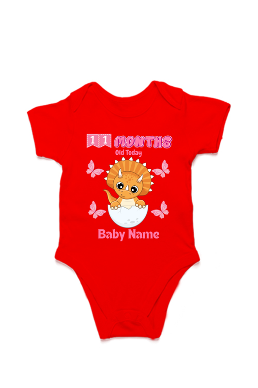 11 Month Celebration : Dino Rompers Printed With Your Baby Girl Name For Their Monthly Milestone SHP00
