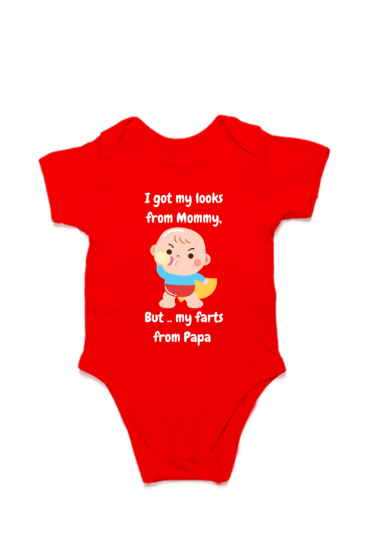 Funny Baby Boy Rompers - Mommy’s Looks, Daddy’s Farts – A Perfect Combo! (White Font)  SHP99