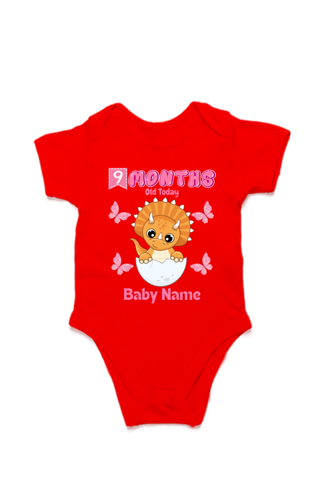 9 Month Celebration : Dino Rompers Printed With Your Baby Girl Name For Their Monthly Milestone