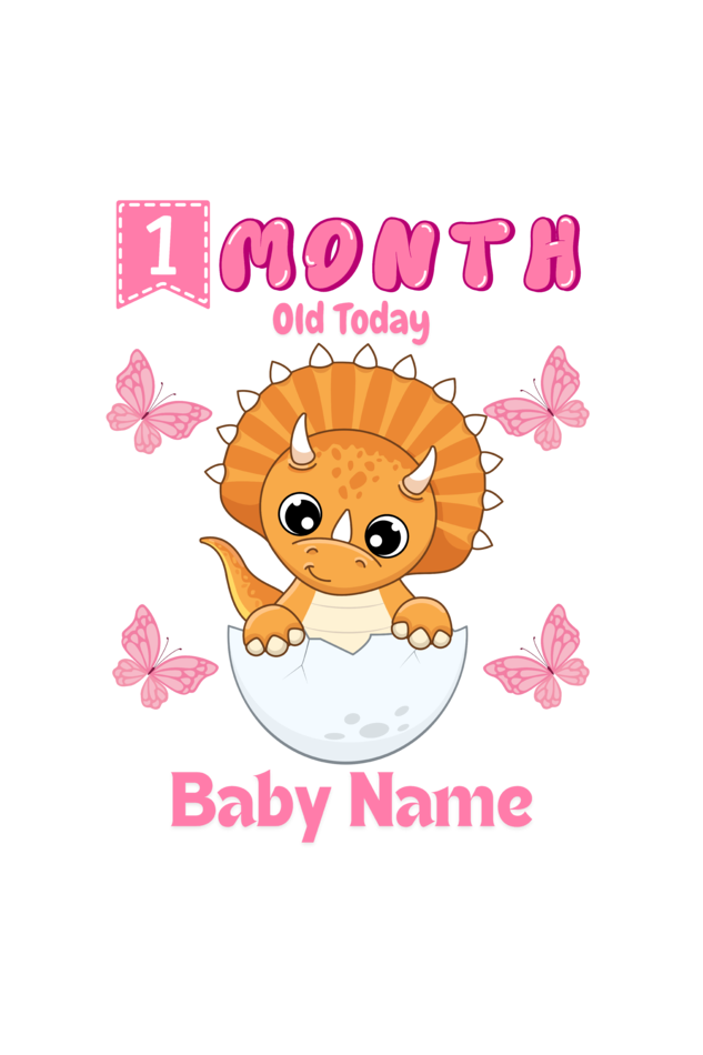 1 Month Celebration : Dino Rompers Printed With Your Baby Girl Name For Their Monthly Milestone