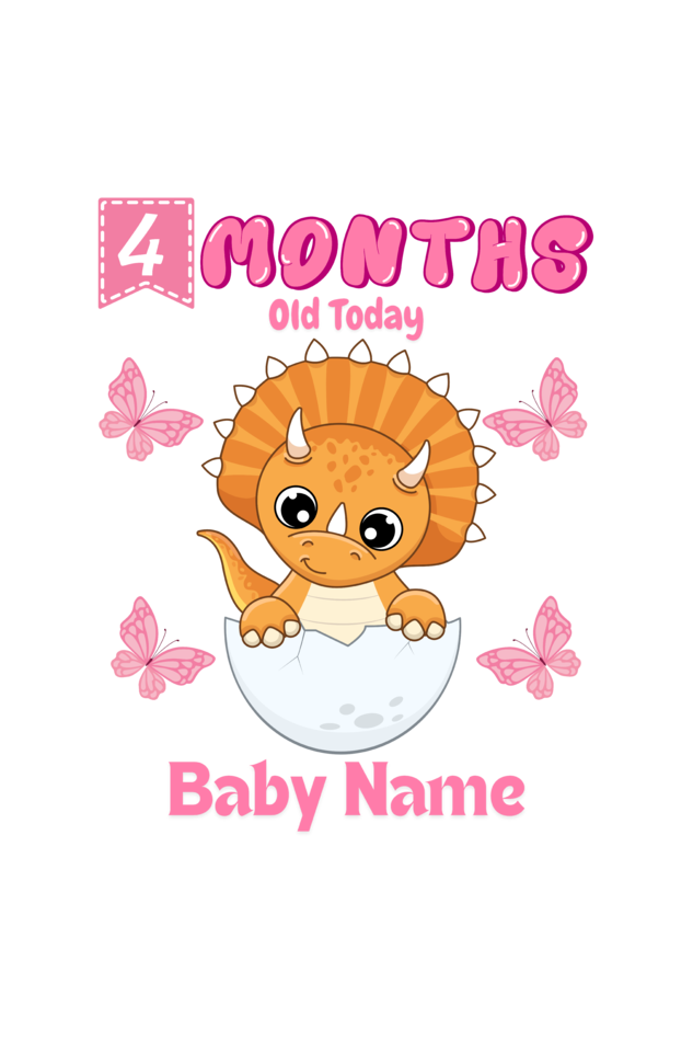 4 Month Celebration : Dino Rompers Printed With Your Baby Girl Name For Their Monthly Milestone