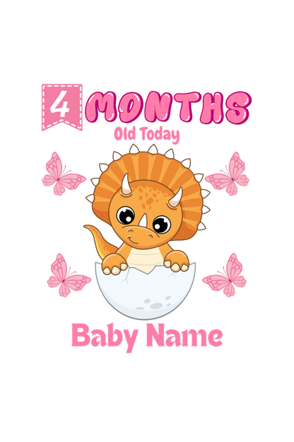 4 Month Celebration : Dino Rompers Printed With Your Baby Girl Name For Their Monthly Milestone