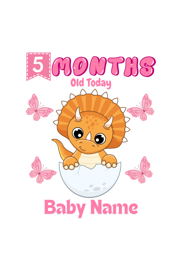 5 Month Celebration : Dino Rompers Printed With Your Baby Girl Name For Their Monthly Milestone