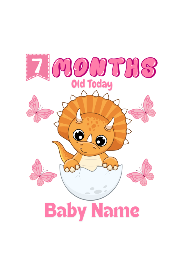 7 Month Celebration : Dino Rompers Printed With Your Baby Girl Name For Their Monthly Milestone
