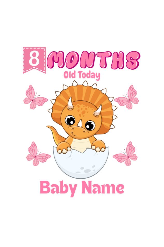 8 Month Celebration : Dino Rompers Printed With Your Baby Girl Name For Their Monthly Milestone