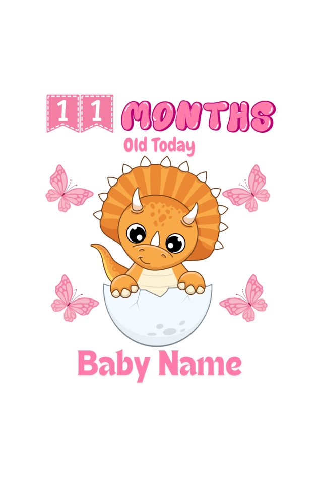 11 Month Celebration : Dino Rompers Printed With Your Baby Girl Name For Their Monthly Milestone