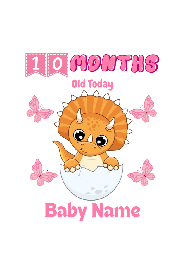 10 Month Celebration : Dino Rompers Printed With Your Baby Girl Name For Their Monthly Milestone