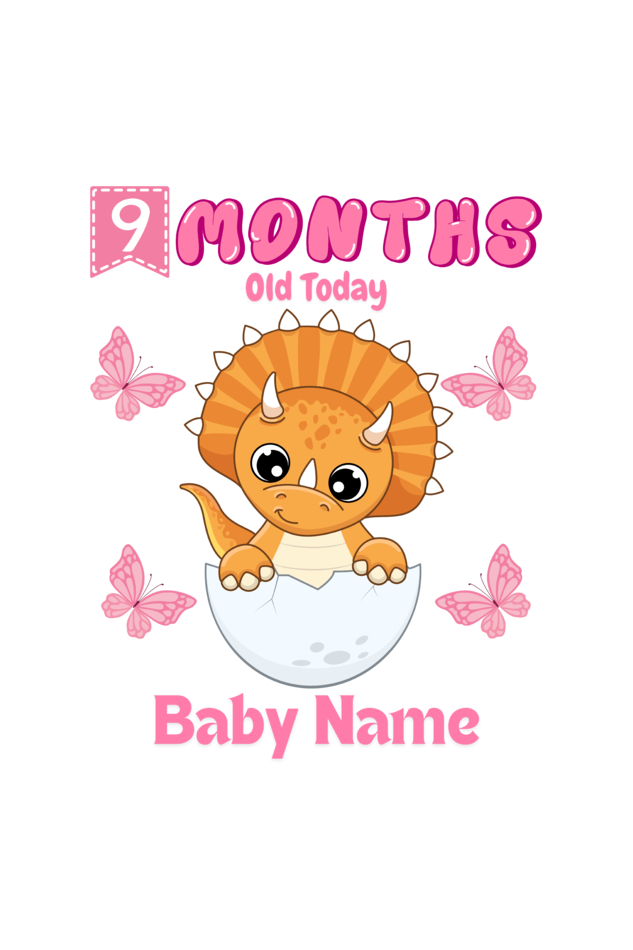 9 Month Celebration : Dino Rompers Printed With Your Baby Girl Name For Their Monthly Milestone