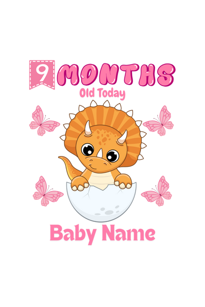 9 Month Celebration : Dino Rompers Printed With Your Baby Girl Name For Their Monthly Milestone