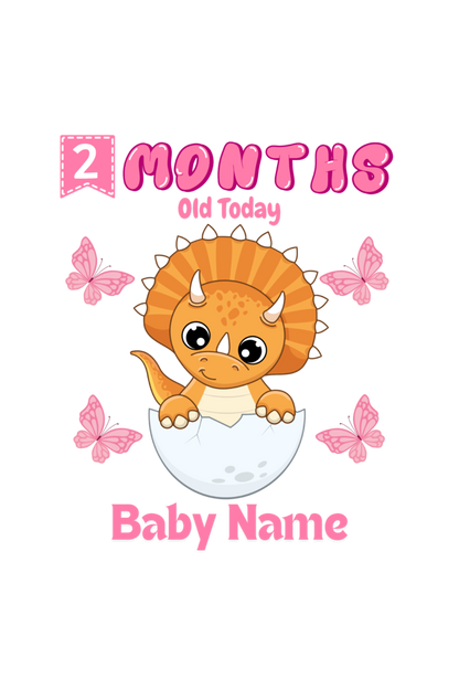 2 Month Celebration : Dino Rompers Printed With Your Baby Girl Name For Their Monthly Milestone