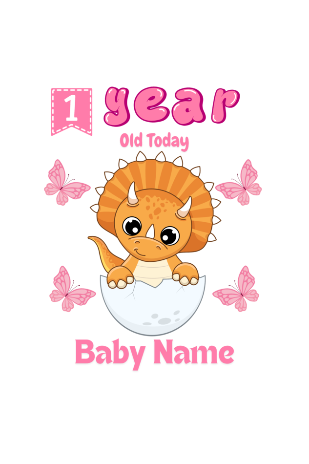 1 Year Celebration : Dino Rompers Printed With Your Baby Girl Name For Their Monthly Milestone