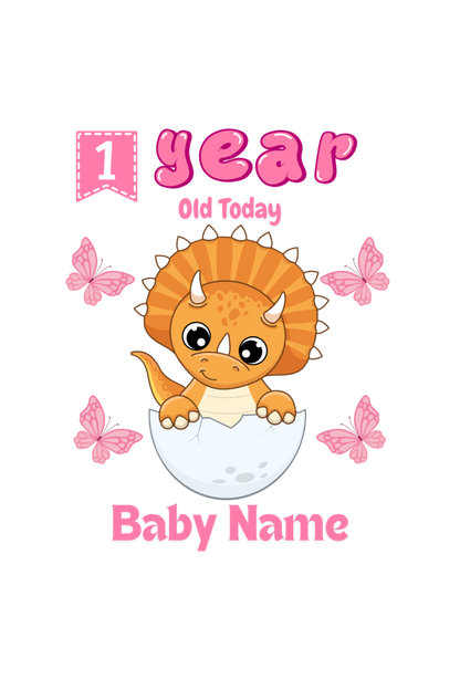 1 Year Celebration : Dino Rompers Printed With Your Baby Girl Name For Their Monthly Milestone