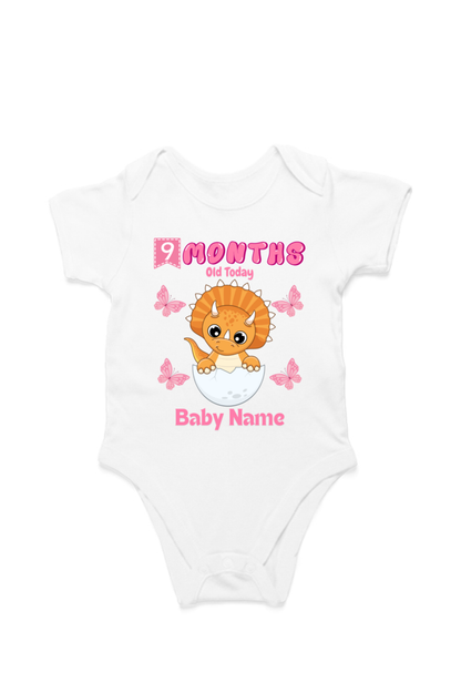 9 Month Celebration : Dino Rompers Printed With Your Baby Girl Name For Their Monthly Milestone