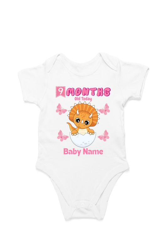 9 Month Celebration : Dino Rompers Printed With Your Baby Girl Name For Their Monthly Milestone