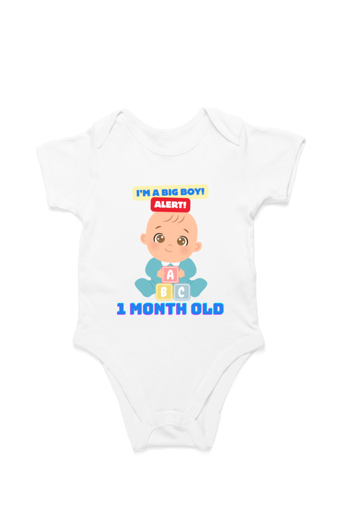1  Month Big Boy Alert Cute Baby Romper For Monthly Milestone!