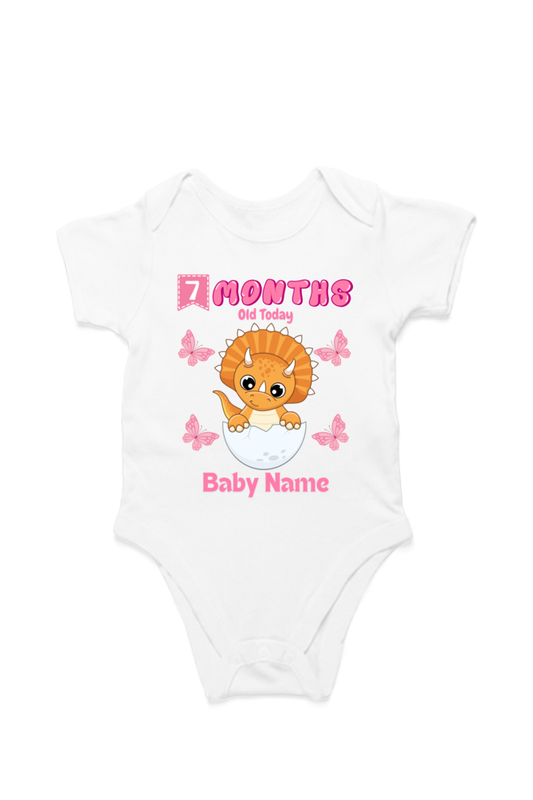 7 Month Celebration : Dino Rompers Printed With Your Baby Girl Name For Their Monthly Milestone