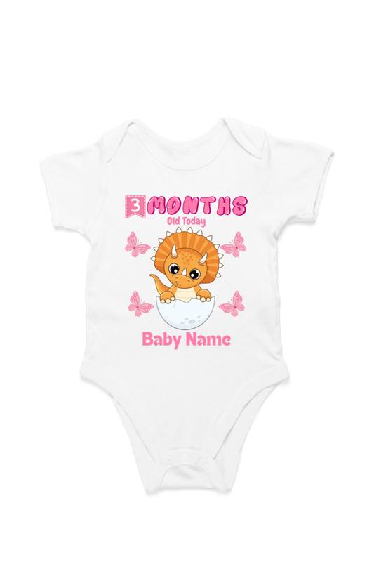 3 Month Celebration : Dino Rompers Printed With Your Baby Girl Name For Their Monthly Milestone