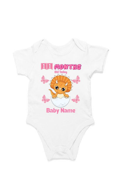 11 Month Celebration : Dino Rompers Printed With Your Baby Girl Name For Their Monthly Milestone