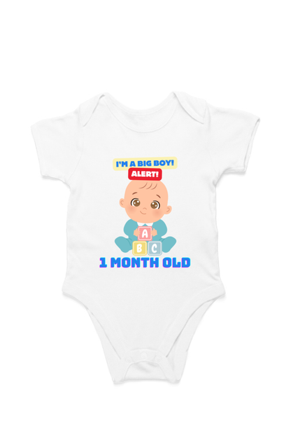 1  Month Big Boy Alert Cute Baby Romper For Monthly Milestone!