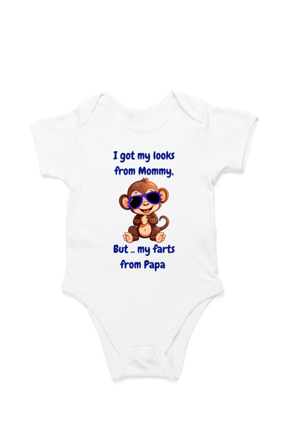 Funny Baby Boy Rompers - Mommy’s Looks, Daddy’s Farts – A Perfect Combo! (Cute Monkey)