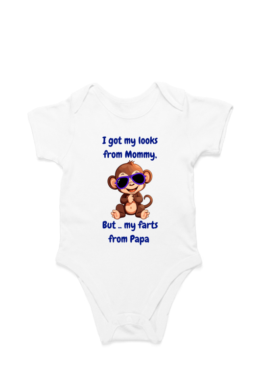 Funny Baby Boy Rompers - Mommy’s Looks, Daddy’s Farts – A Perfect Combo! (Cute Monkey)