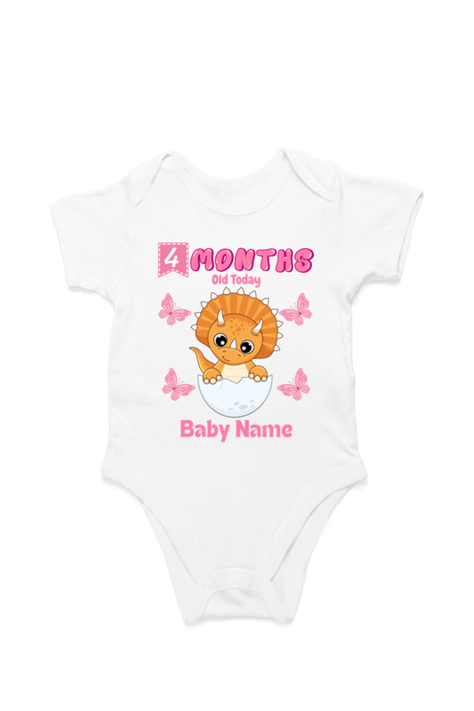 4 Month Celebration : Dino Rompers Printed With Your Baby Girl Name For Their Monthly Milestone