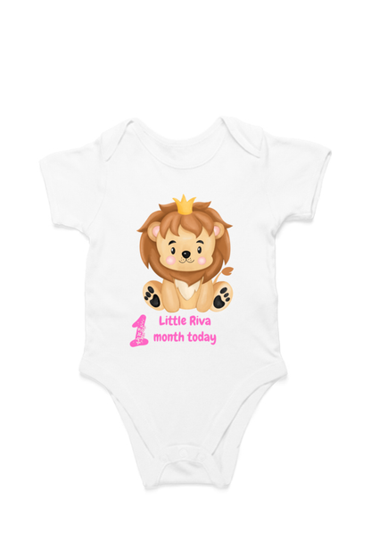 1 Month Celebration : Customised Lion Baby Romper Printed For Your Baby Girl's Monthly Milestone