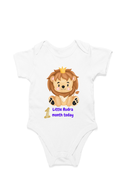 1 Month Celebration :  Customised Lion Baby Romper Printed For Your Baby Boy's Monthly Milestone
