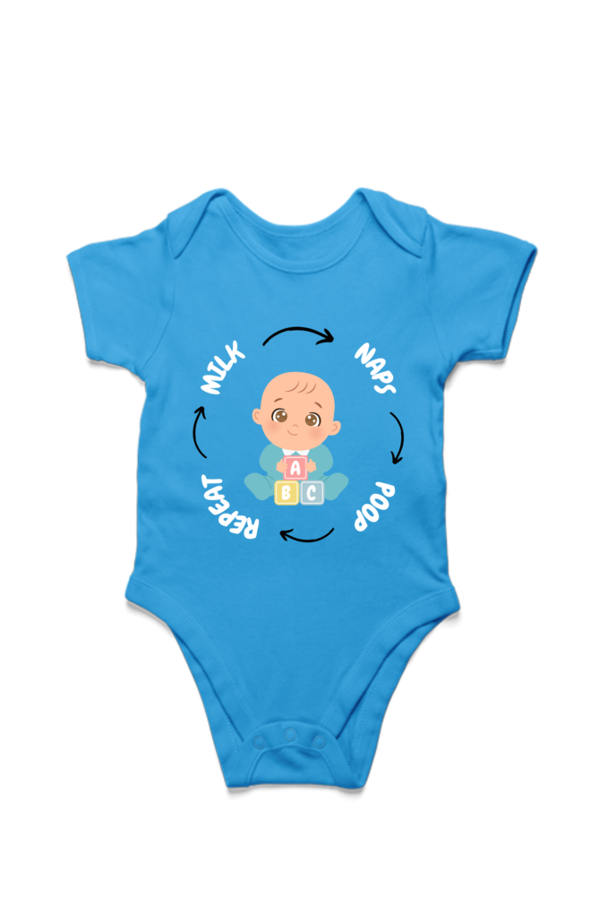 Funny Baby Boy Romper for Tiny Bosses - Milk, Naps, Poop, Repeat (White Font)