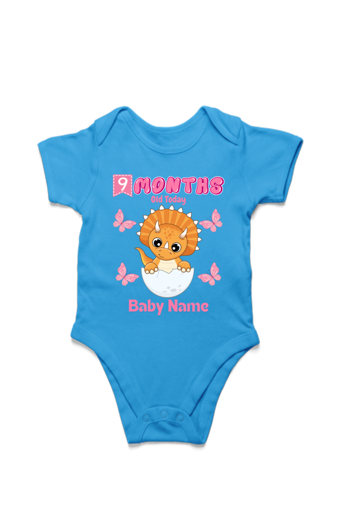 9 Month Celebration : Dino Rompers Printed With Your Baby Girl Name For Their Monthly Milestone