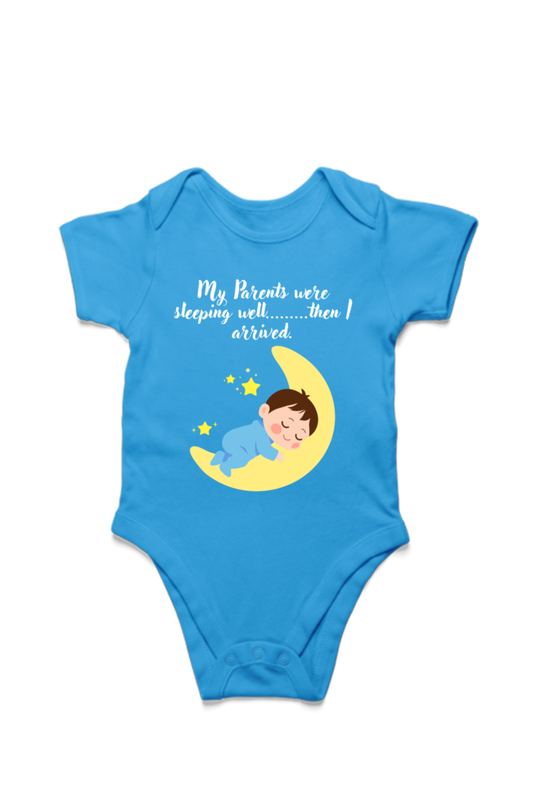 Funny Baby Boy Rompers - Because Sleep Was Overrated… Until He Arrived! (White Font)