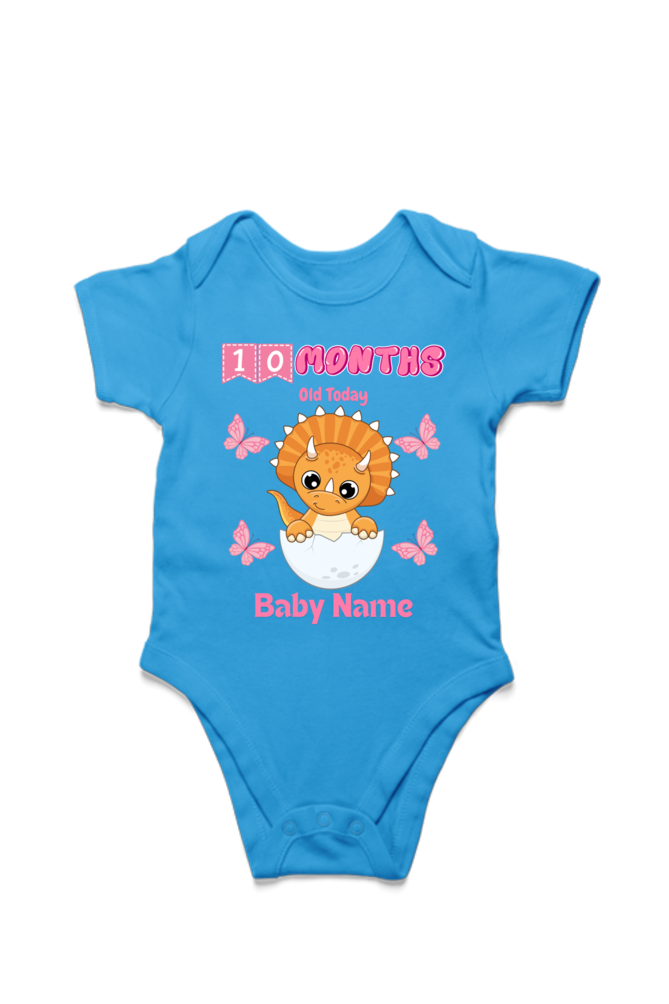 10 Month Celebration : Dino Rompers Printed With Your Baby Girl Name For Their Monthly Milestone