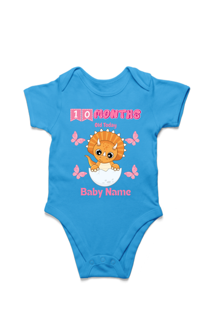 10 Month Celebration : Dino Rompers Printed With Your Baby Girl Name For Their Monthly Milestone
