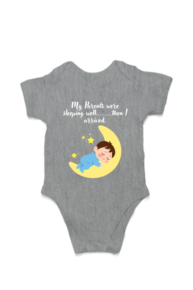Funny Baby Boy Rompers - Because Sleep Was Overrated… Until He Arrived! (White Font)