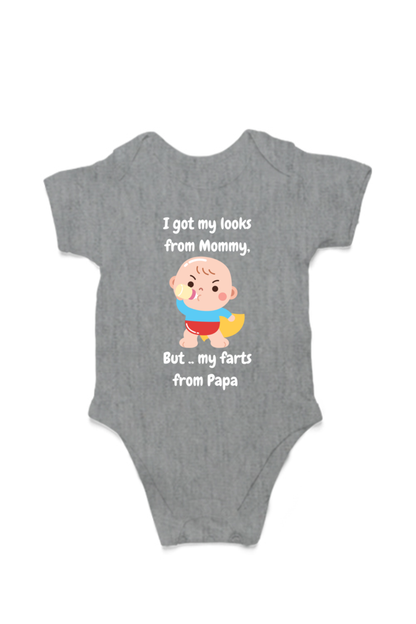 Funny Baby Boy Rompers - Mommy’s Looks, Daddy’s Farts – A Perfect Combo! (White Font)