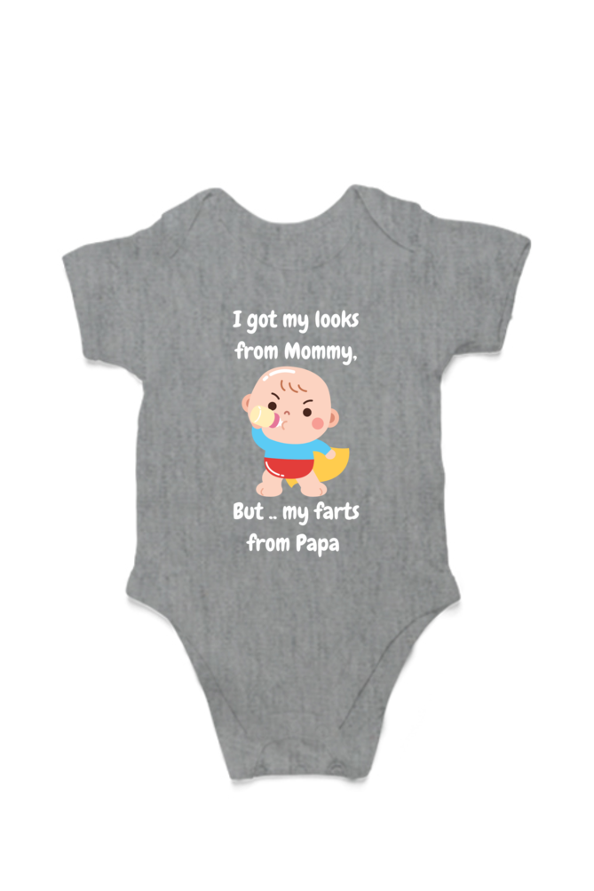 Funny Baby Boy Rompers - Mommy’s Looks, Daddy’s Farts – A Perfect Combo! (White Font)