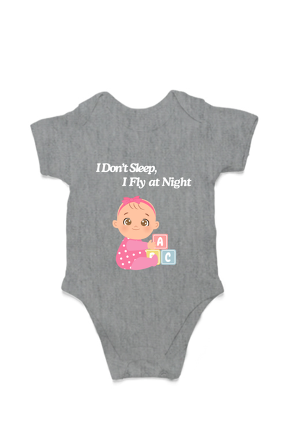 Funny Baby Girl Romper for Your Little Night Owl - I Don’t Sleep, I Fly at Night (White Font)