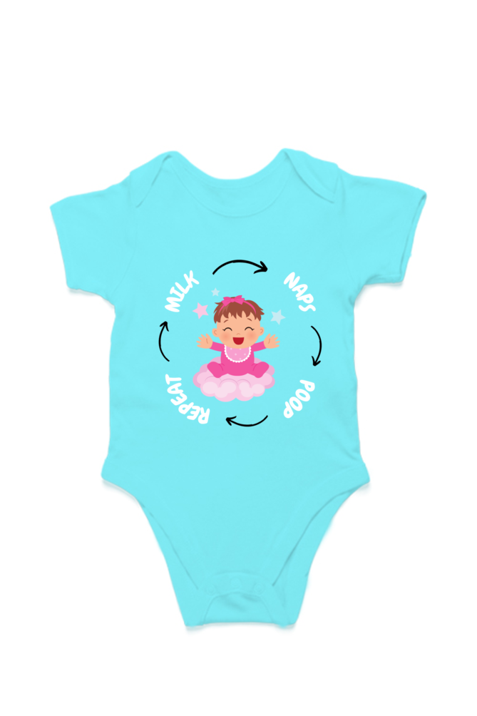 Funny Baby Girl Romper for Your Little Diva - Milk, Naps, Poop, Repeat (White Font)